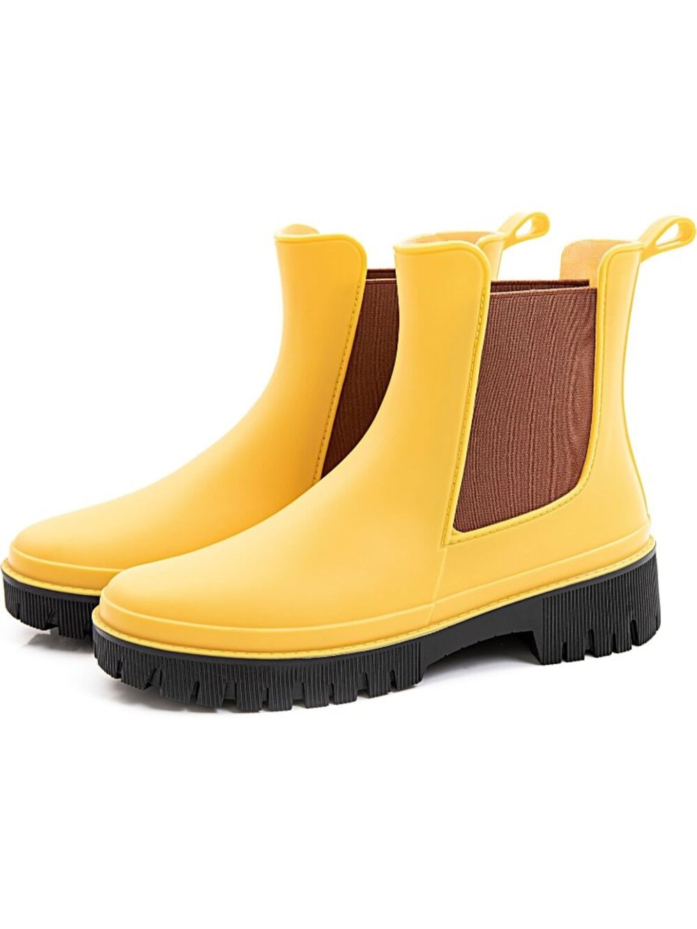 🆕Women's Yellow Chelsea Rain Boots Waterproof Lug Sole Ankle Shoes